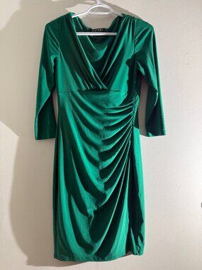 Lauren Ralph Lauren Emerald Green Surplice Ruched Jersey Sheath Dress | 4